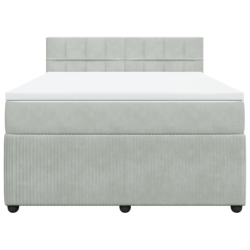 vidaXL Boxspring met matras fluweel lichtgrijs 140x190 cm grijs, foto 4