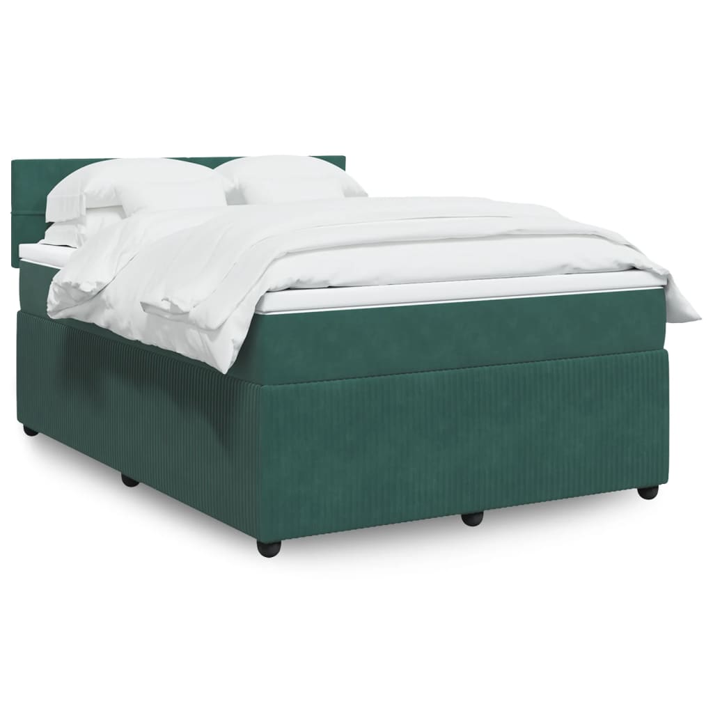 vidaXL Pat box spring cu saltea, verde închis, 140x190 cm, catifea