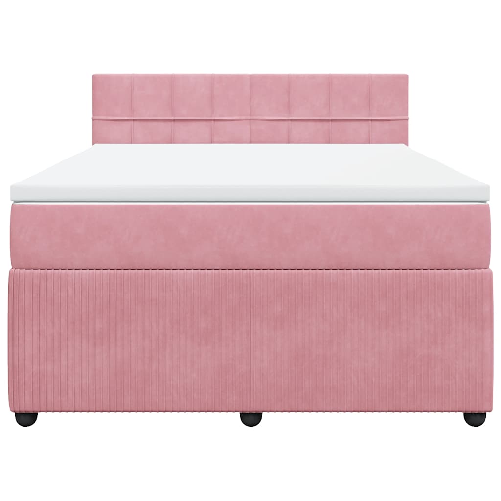vidaXL Boxspring met matras fluweel roze 140x190 cm, foto 4