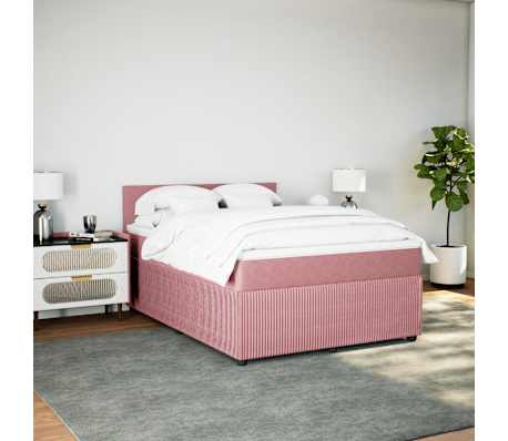 vidaXL Pat box spring cu saltea, roz, 140x190 cm, catifea