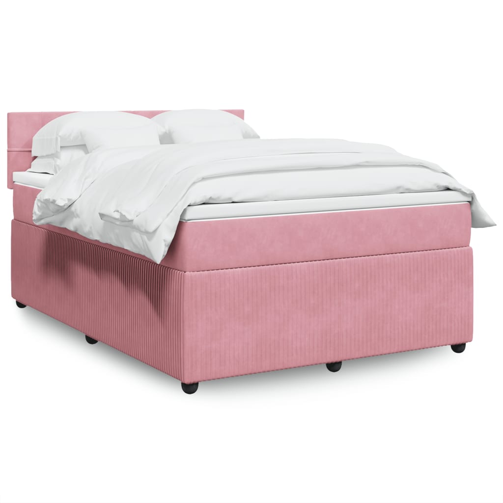 vidaXL Boxspringbett mit Matratze Rosa 140x190 cm Samt