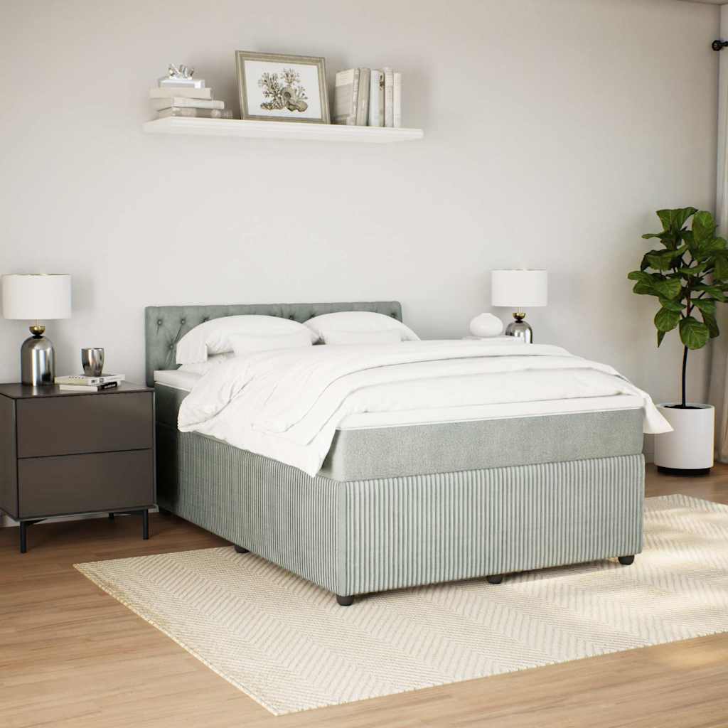 vidaXL Boxspring met matras fluweel lichtgrijs 140x190 cm grijs, foto 2