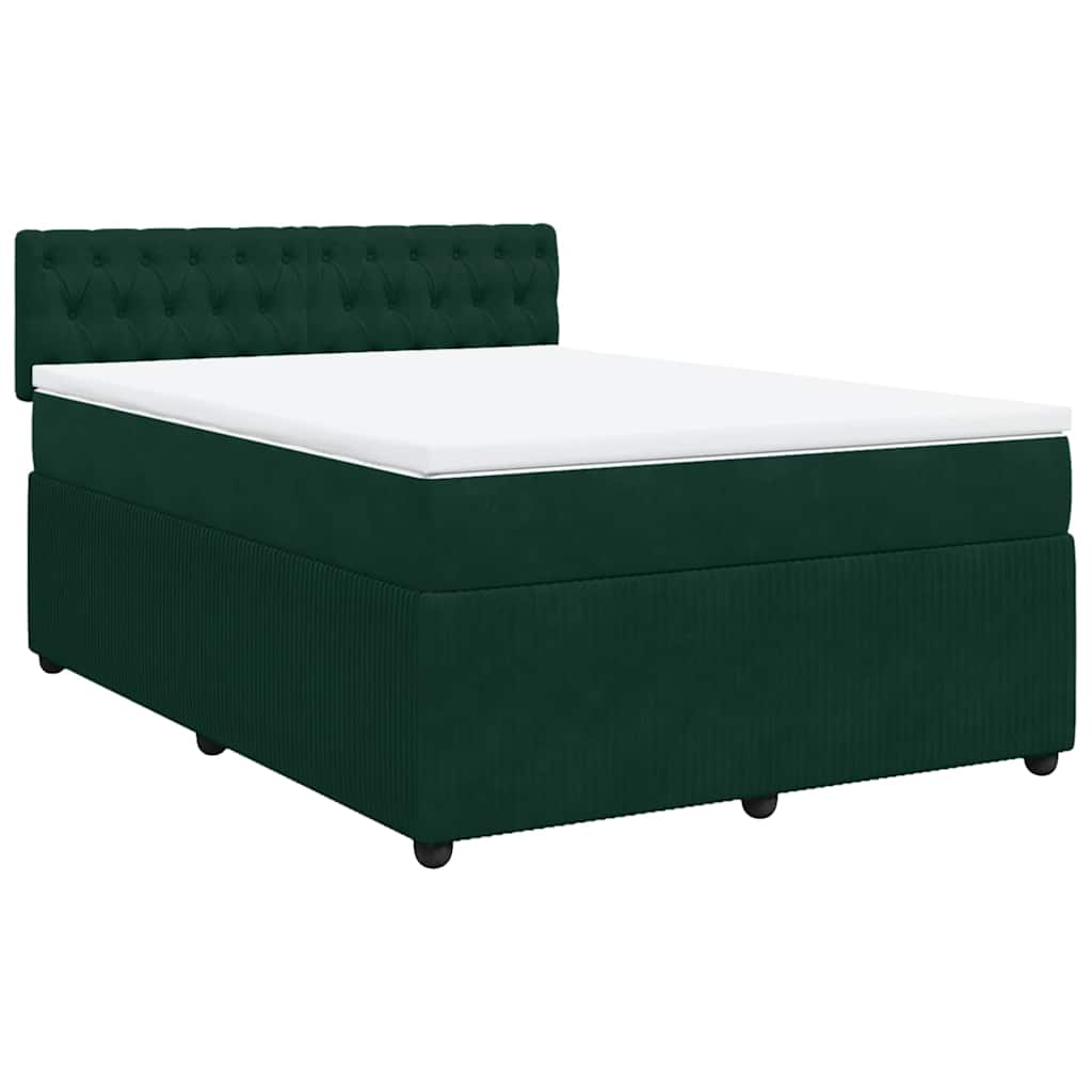 vidaXL Pat box spring cu saltea, verde închis, 140x190 cm, catifea