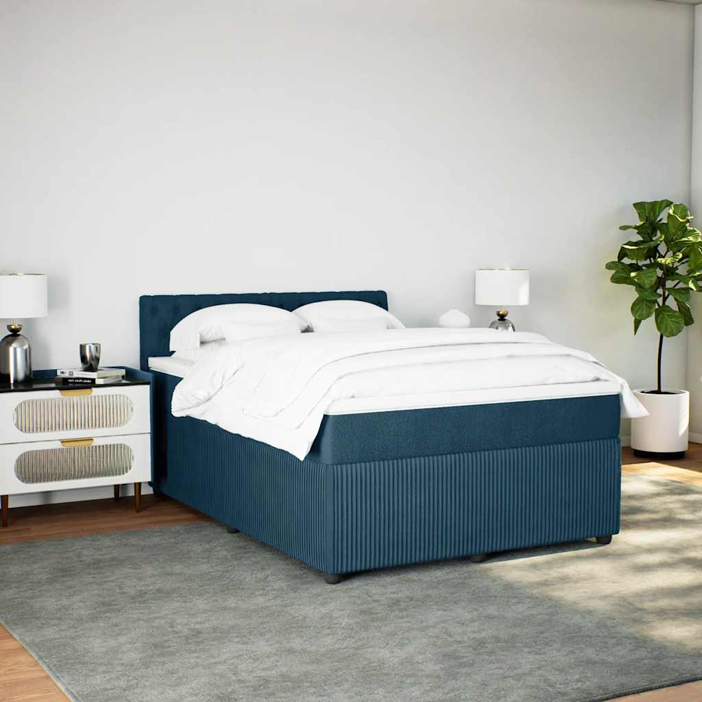 Thumbnail - vidaXL Boxspringbett mit Matratze Blau 140x190 cm Samt