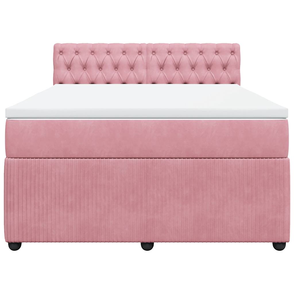 vidaXL Boxspring met matras fluweel roze 140x190 cm, foto 4