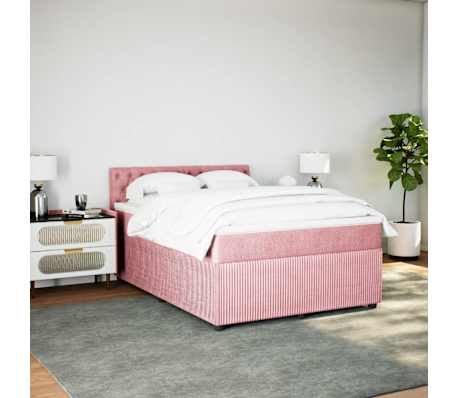 vidaXL Cama com molas/colch&atilde;o 140x190 cm veludo rosa