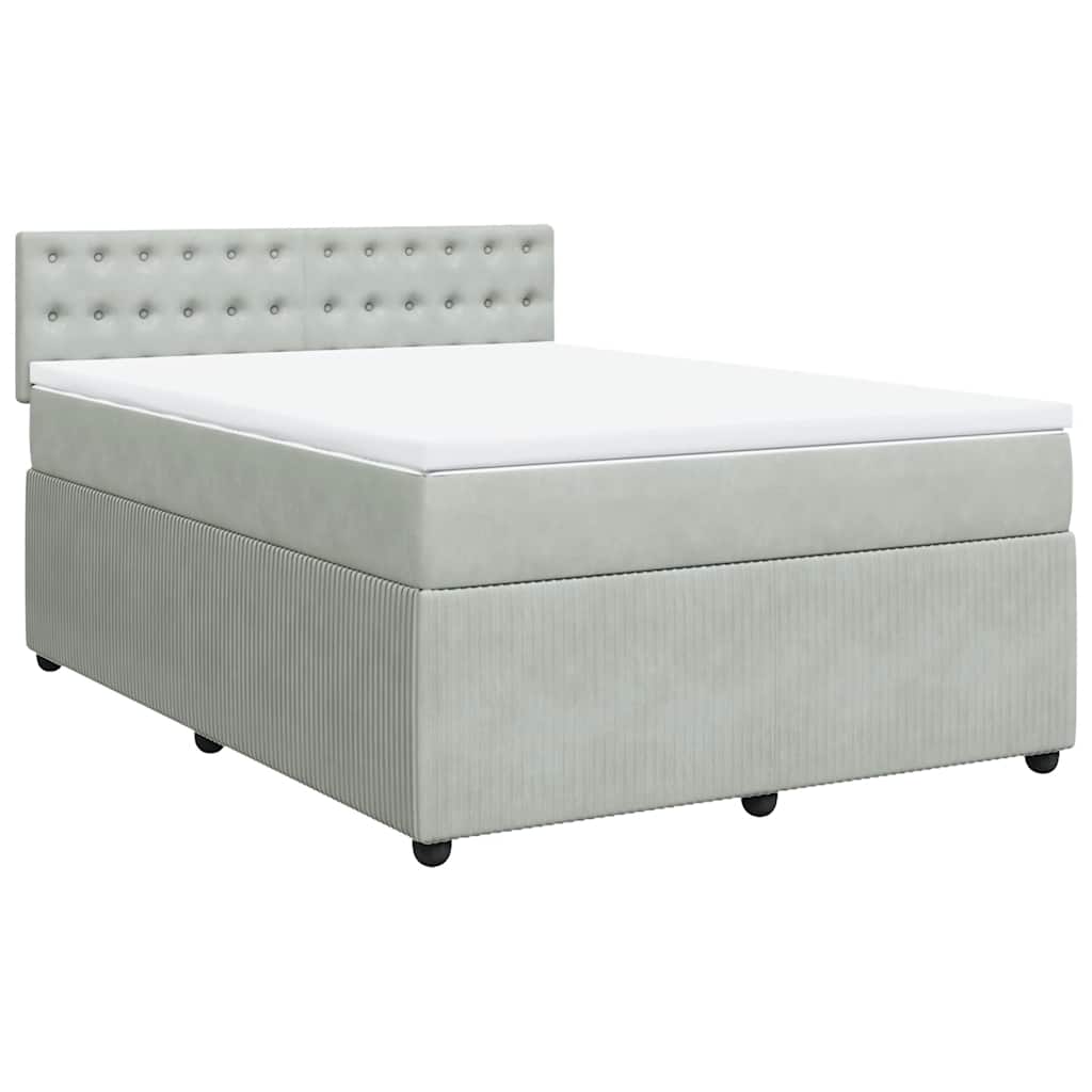 vidaXL Boxspring met matras fluweel lichtgrijs 140x190 cm grijs, foto 3