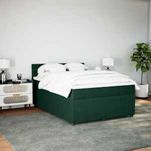 Box spring postel s matrací tmavě zelená 140x190 cm samet - obrázek 3