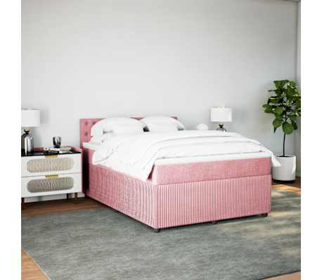 vidaXL Pat box spring cu saltea, roz, 140x190 cm, catifea