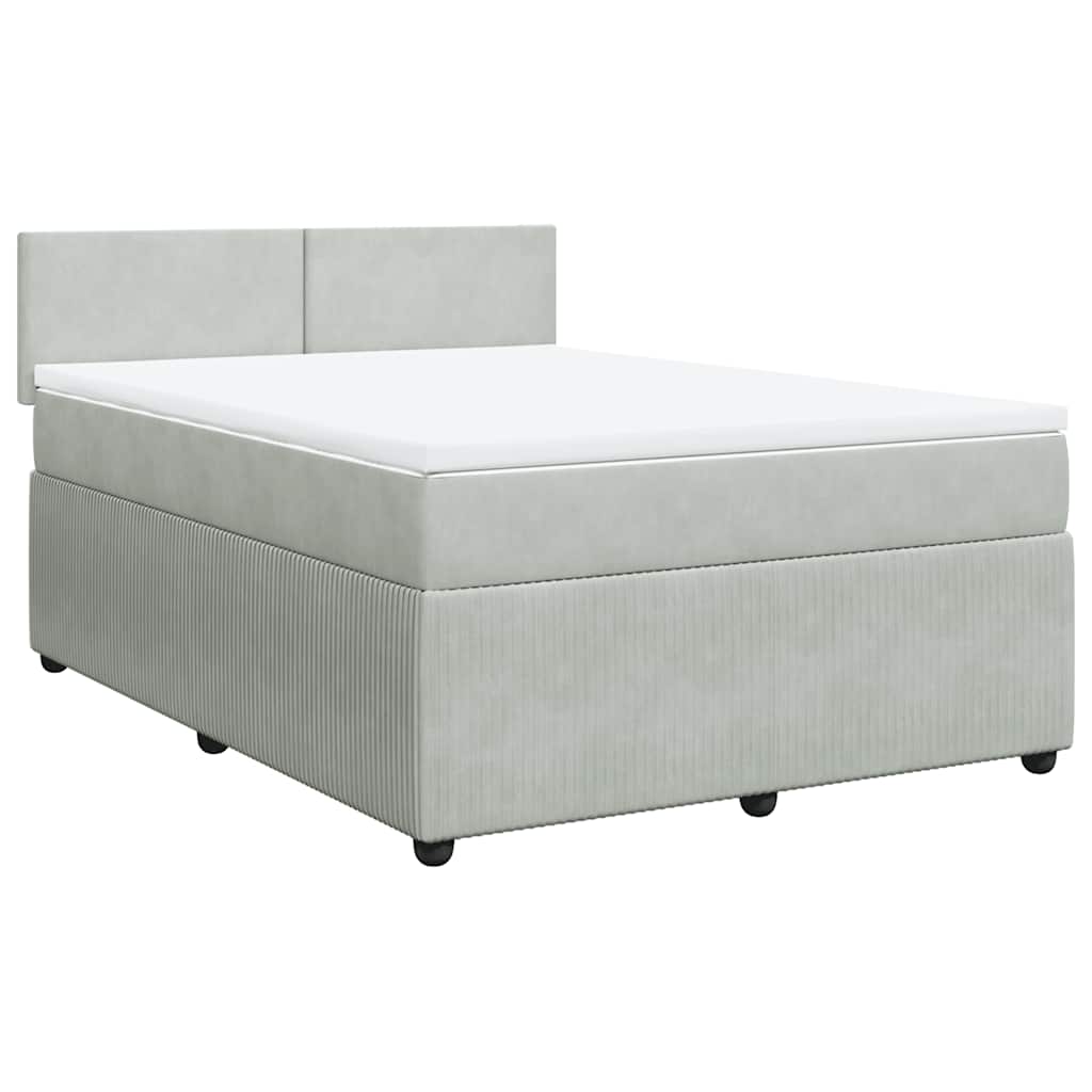 vidaXL Boxspring met matras fluweel lichtgrijs 140x200 cm grijs, foto 3