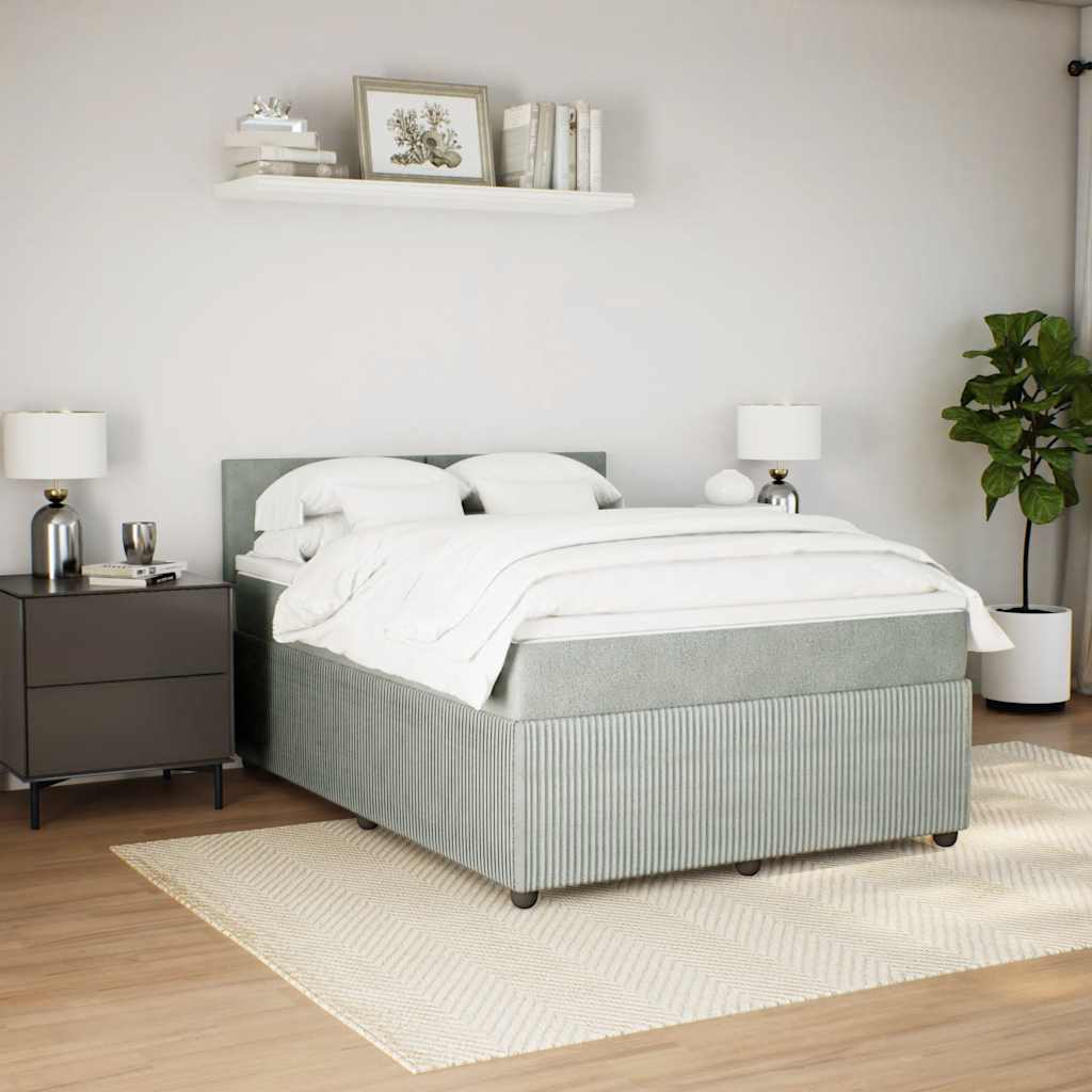 vidaXL Boxspring met matras fluweel lichtgrijs 140x200 cm afbeelding