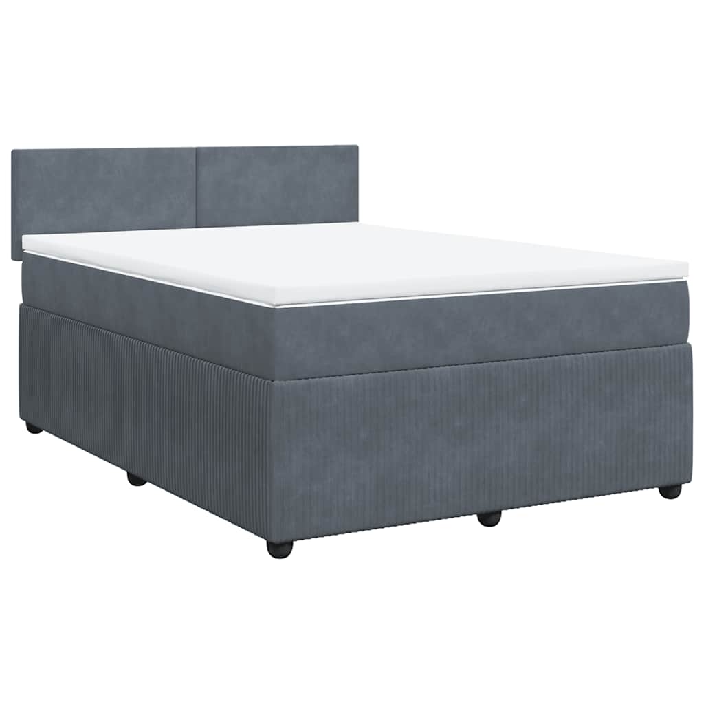 vidaXL Pat box spring cu saltea, gri închis, 140x200 cm, catifea