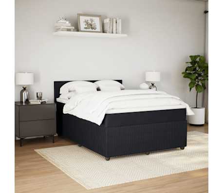 vidaXL Κρεβάτι Boxspring με Στρώμα Μαύρο 140x200 εκ. Βελούδινο