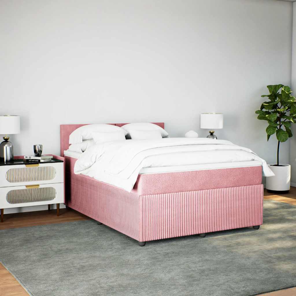 vidaXL Boxspring met matras fluweel roze 140x200 cm afbeelding