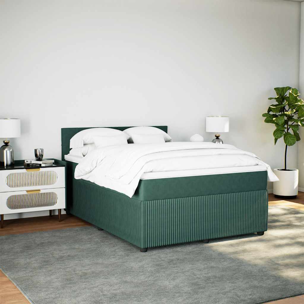Thumbnail - vidaXL Boxspringbett mit Matratze Dunkelgrün 140x200 cm Samt