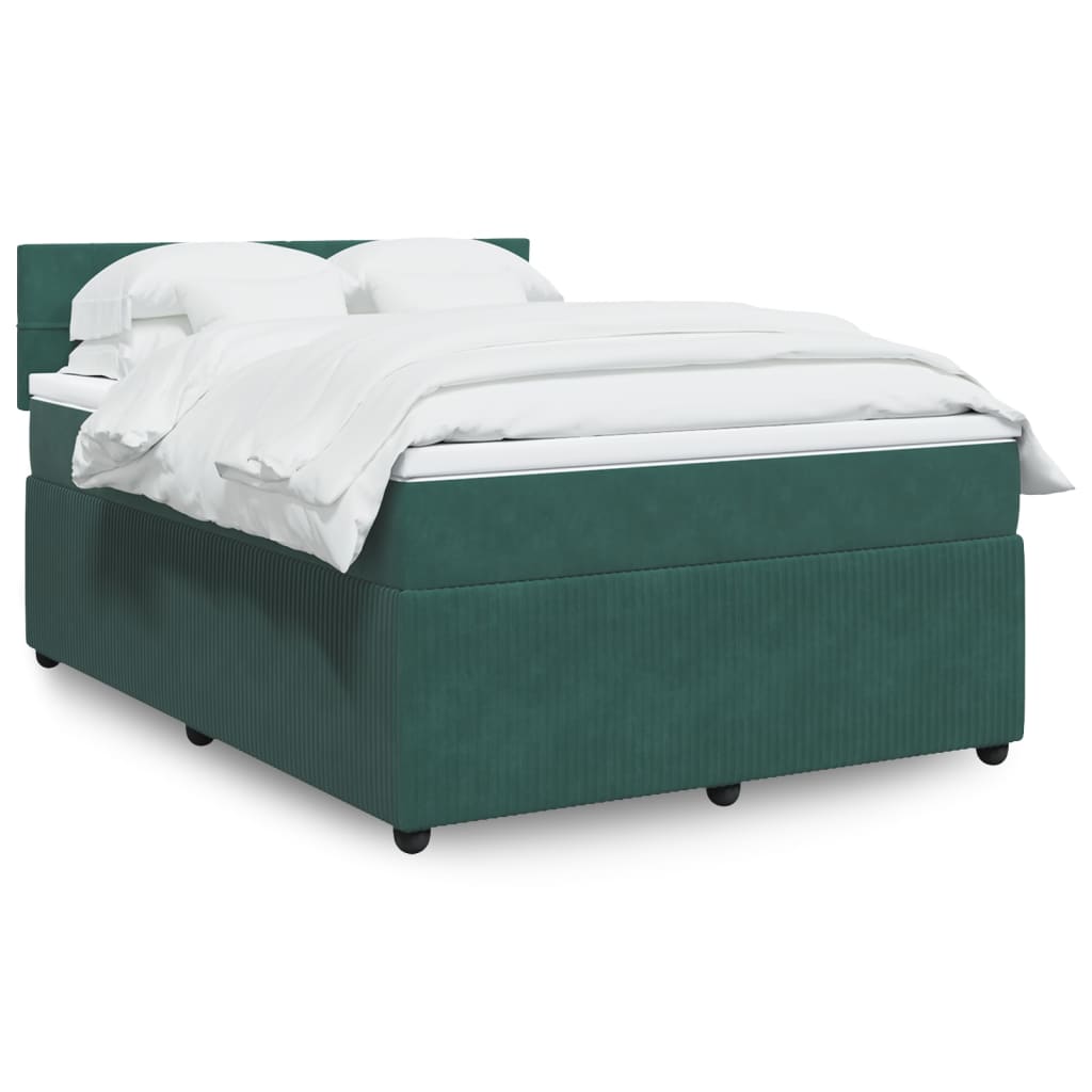 vidaXL Pat box spring cu saltea, verde închis, 140x200 cm, catifea