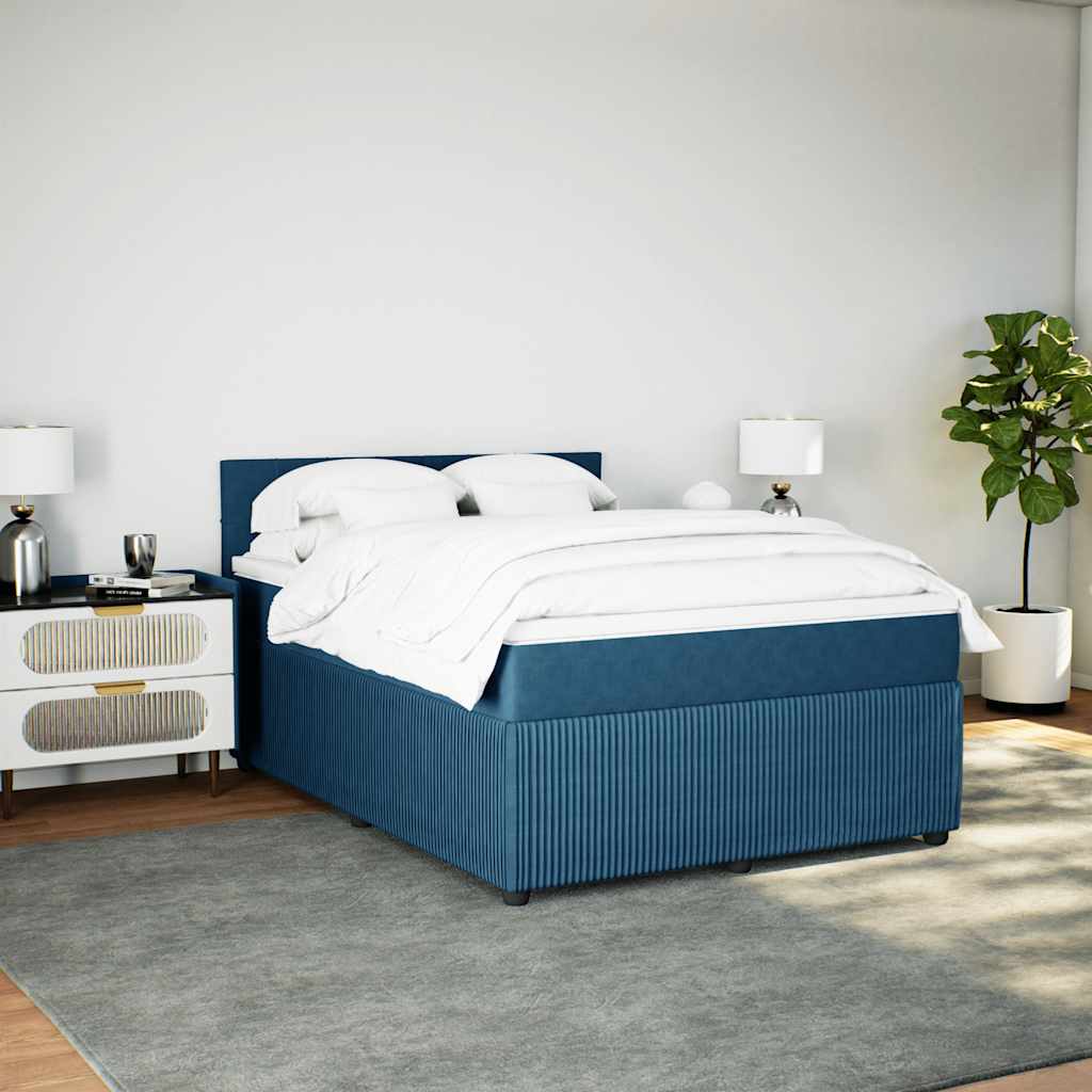 Thumbnail - vidaXL Boxspringbett mit Matratze Blau 140x200 cm Samt
