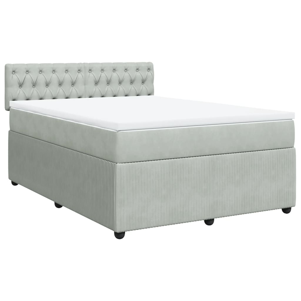 vidaXL Boxspring met matras fluweel lichtgrijs 140x200 cm grijs, foto 3