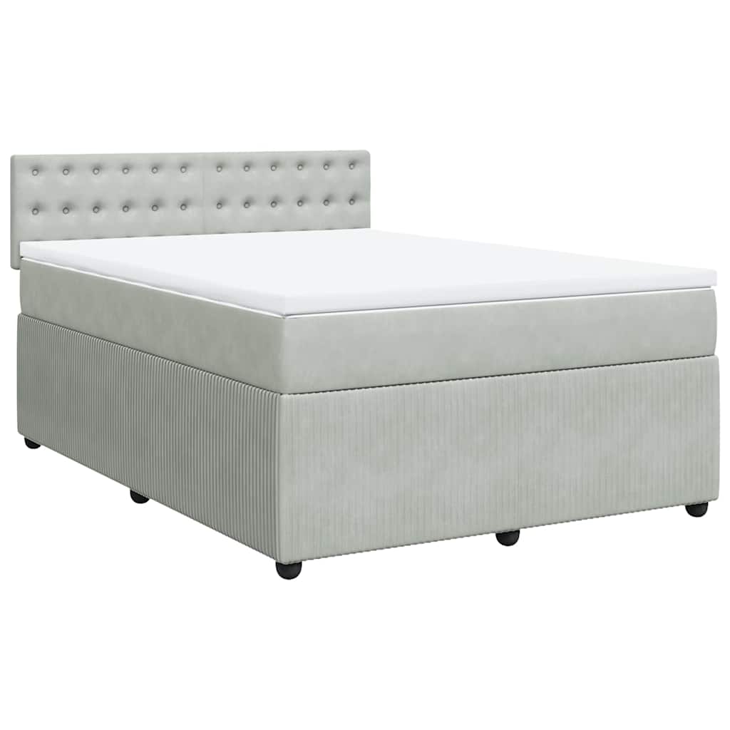 vidaXL Boxspring met matras fluweel lichtgrijs 140x200 cm grijs, foto 3