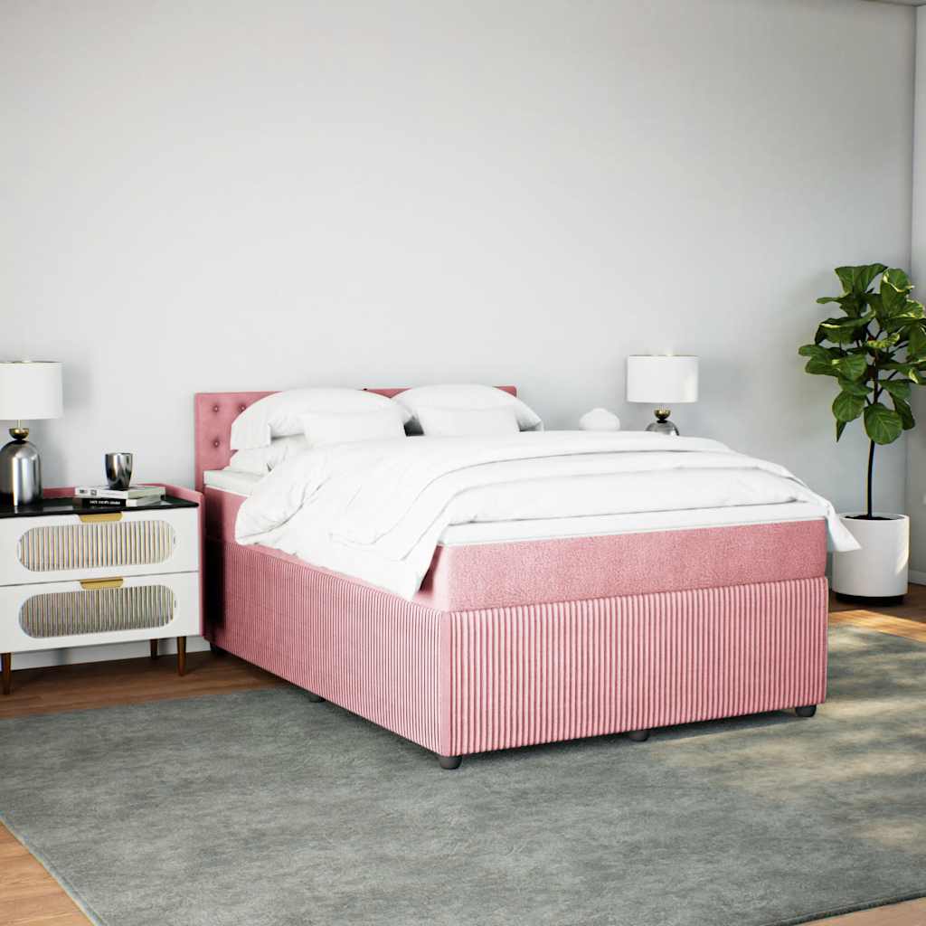vidaXL Boxspring met matras fluweel roze 140x200 cm, foto 2