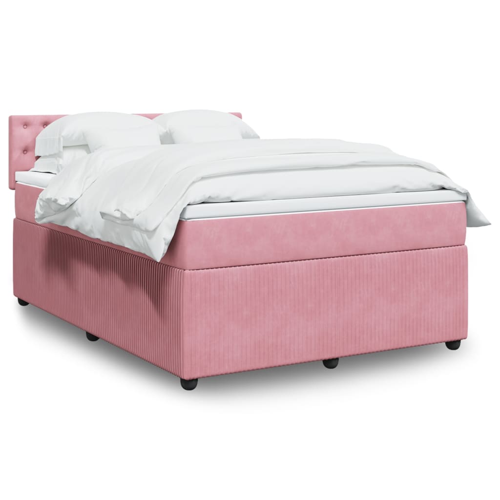 vidaXL Boxspringbett mit Matratze Rosa 140x200 cm Samt