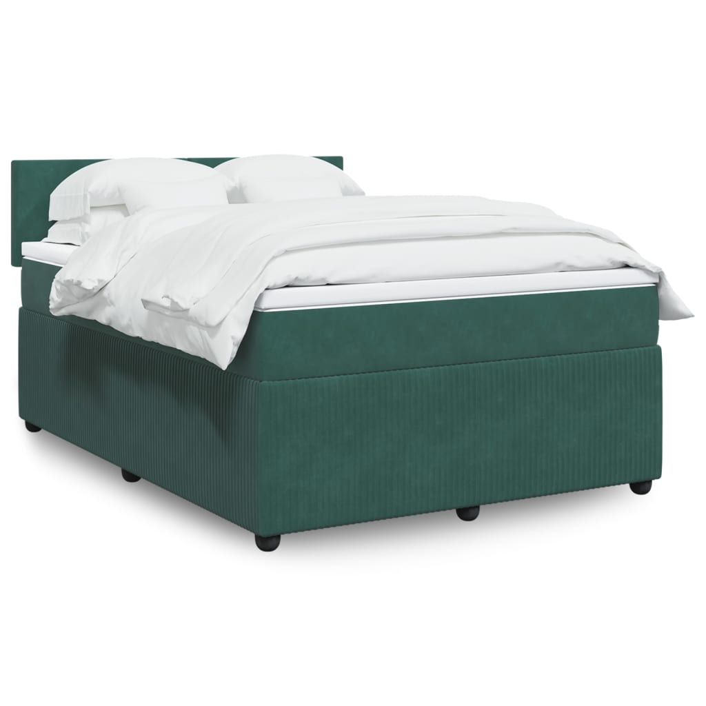 vidaXL Pat box spring cu saltea, verde închis, 160x200 cm, catifea