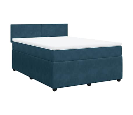 vidaXL Boxspringbett mit Matratze Blau 160x200 cm Samt