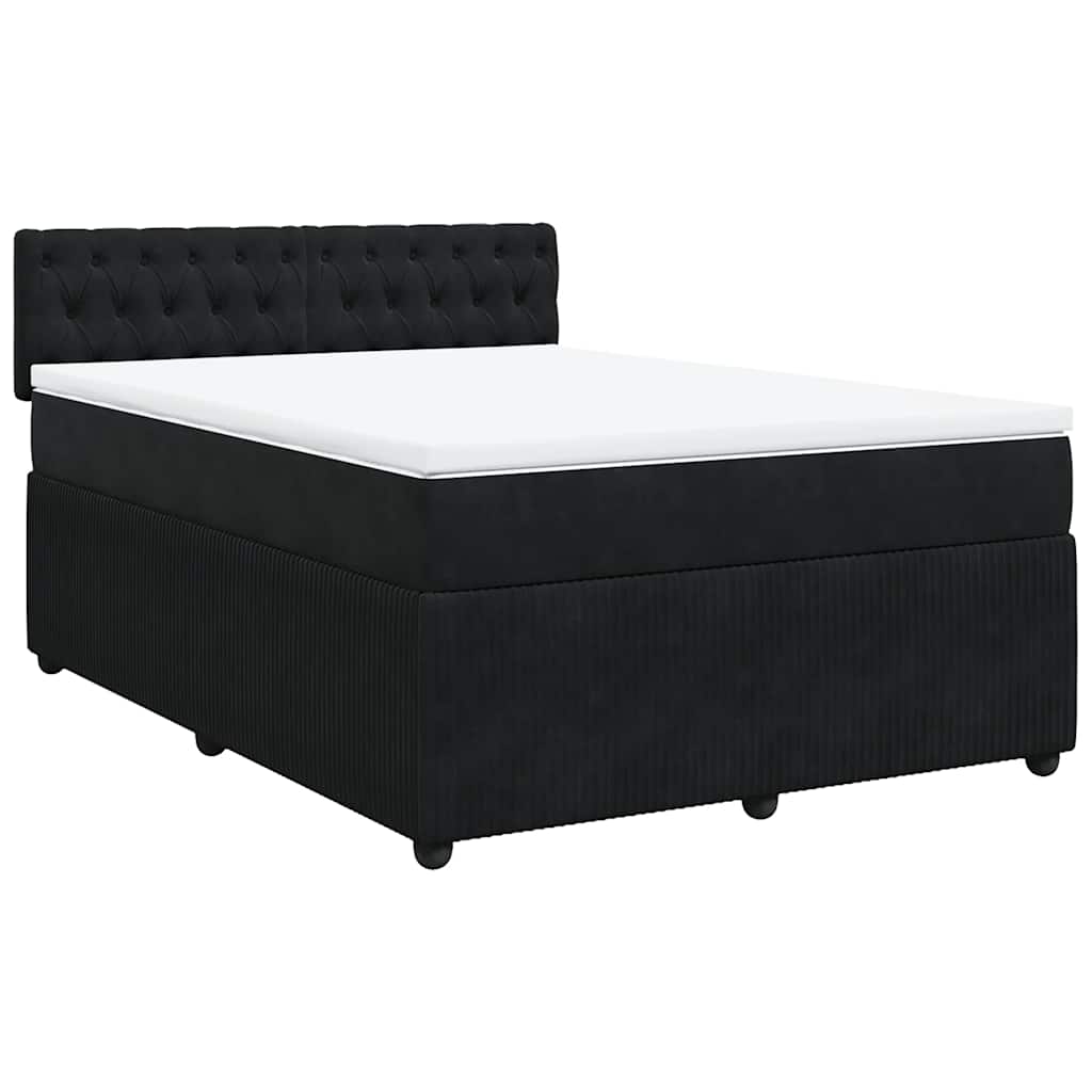 vidaXL Pat box spring cu saltea, negru, 160x200 cm, catifea