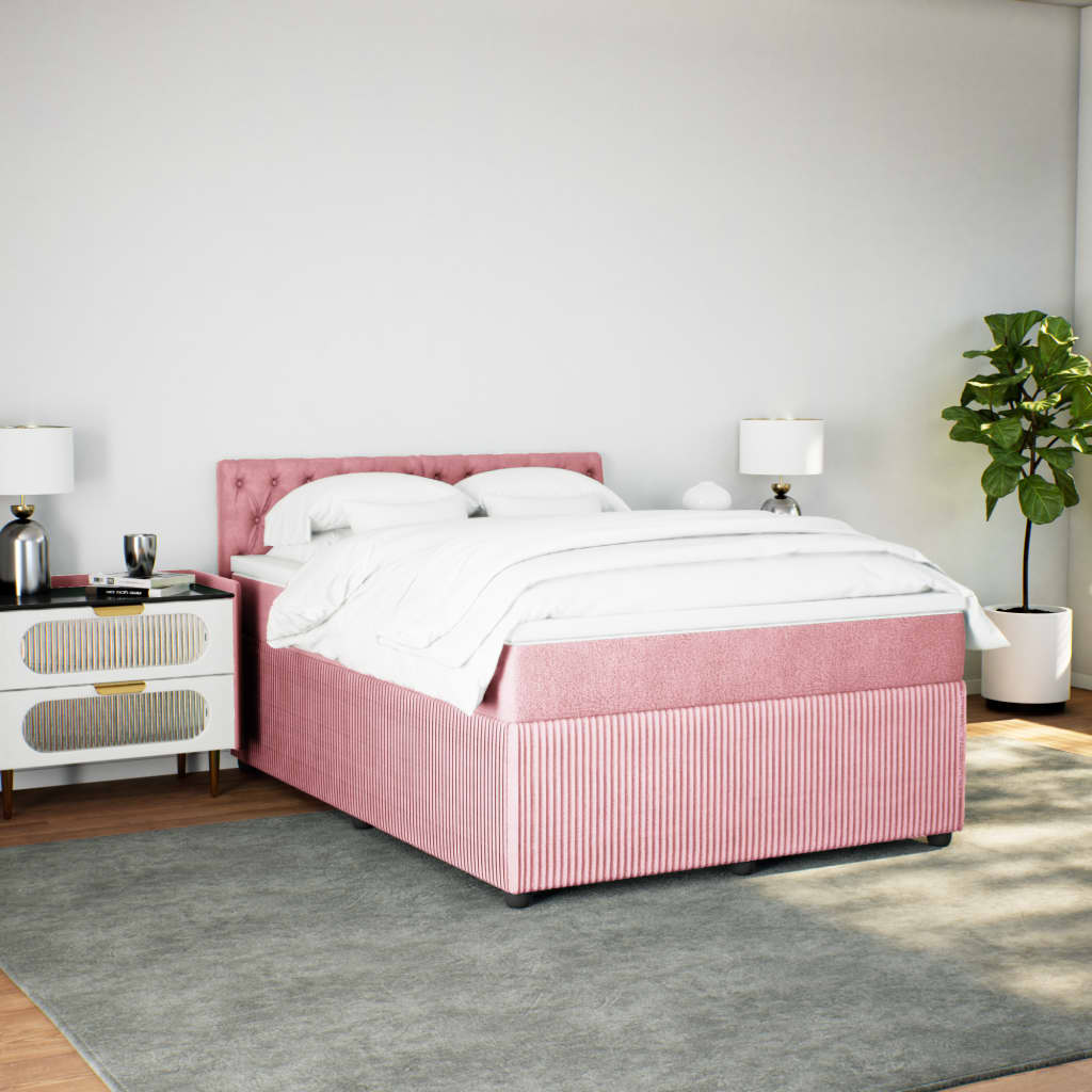 vidaXL Boxspring met matras fluweel roze 160x200 cm afbeelding