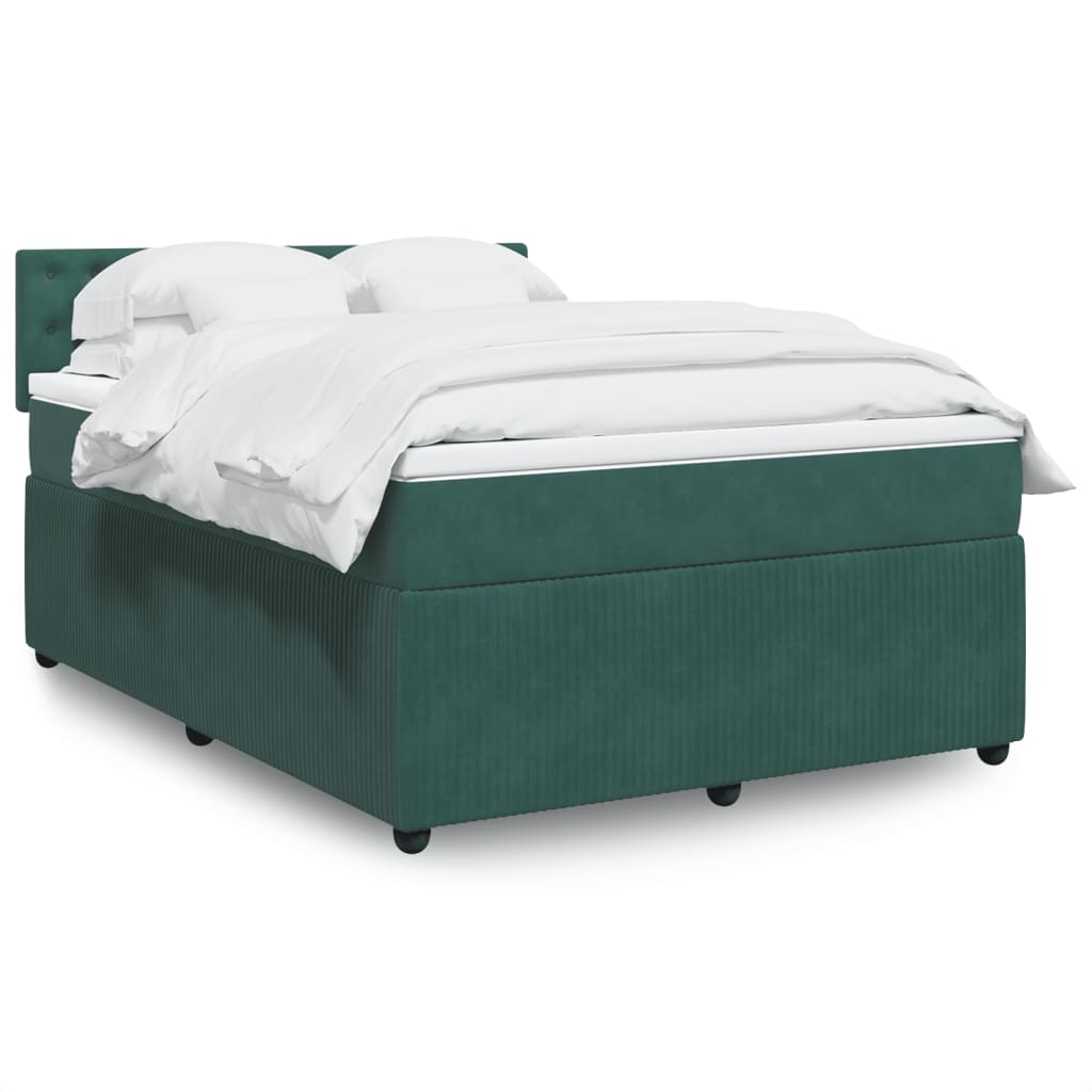 vidaXL Pat box spring cu saltea, verde închis, 160x200 cm, catifea