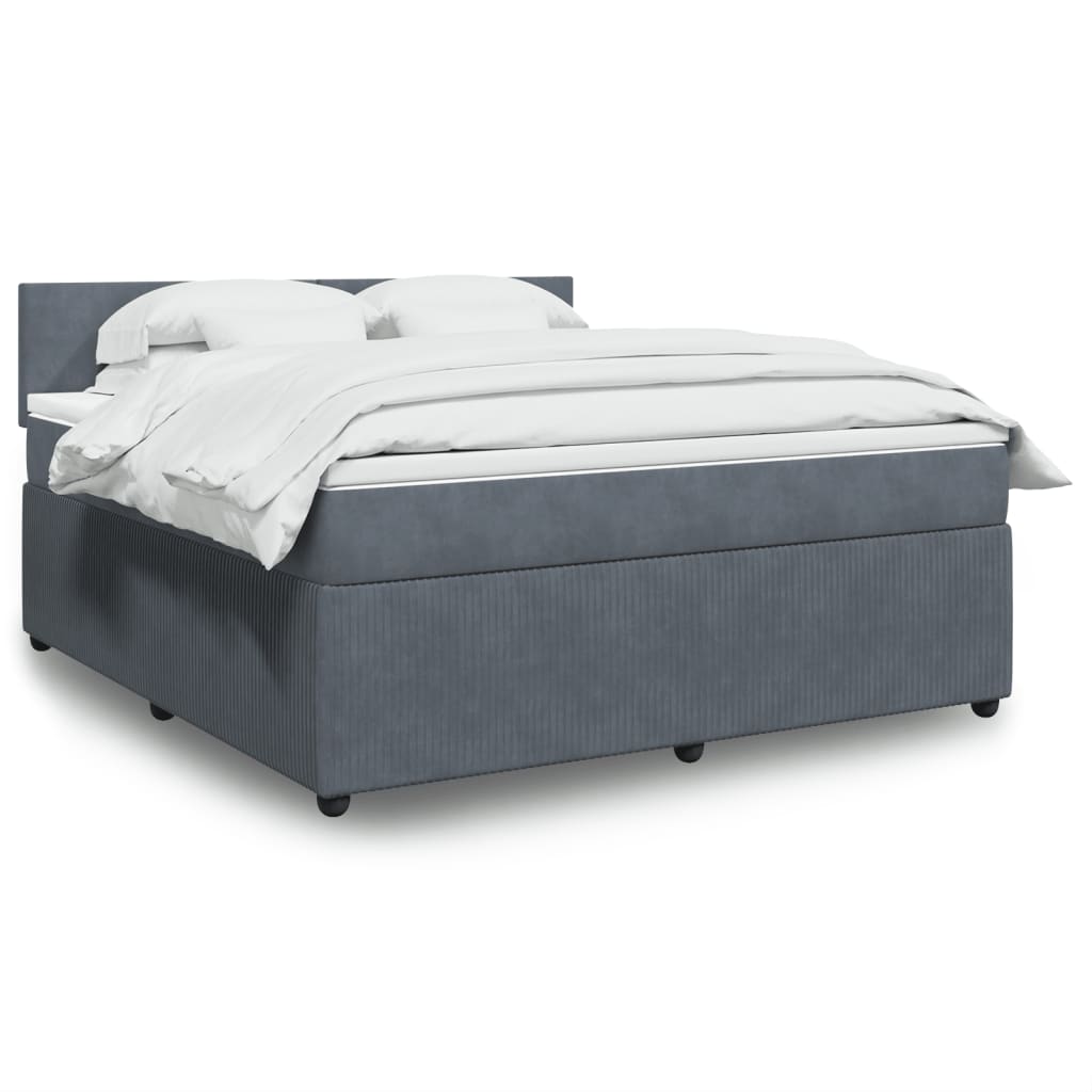 vidaXL Boxspringbett mit Matratze Dunkelgrau 180x200 cm Samt