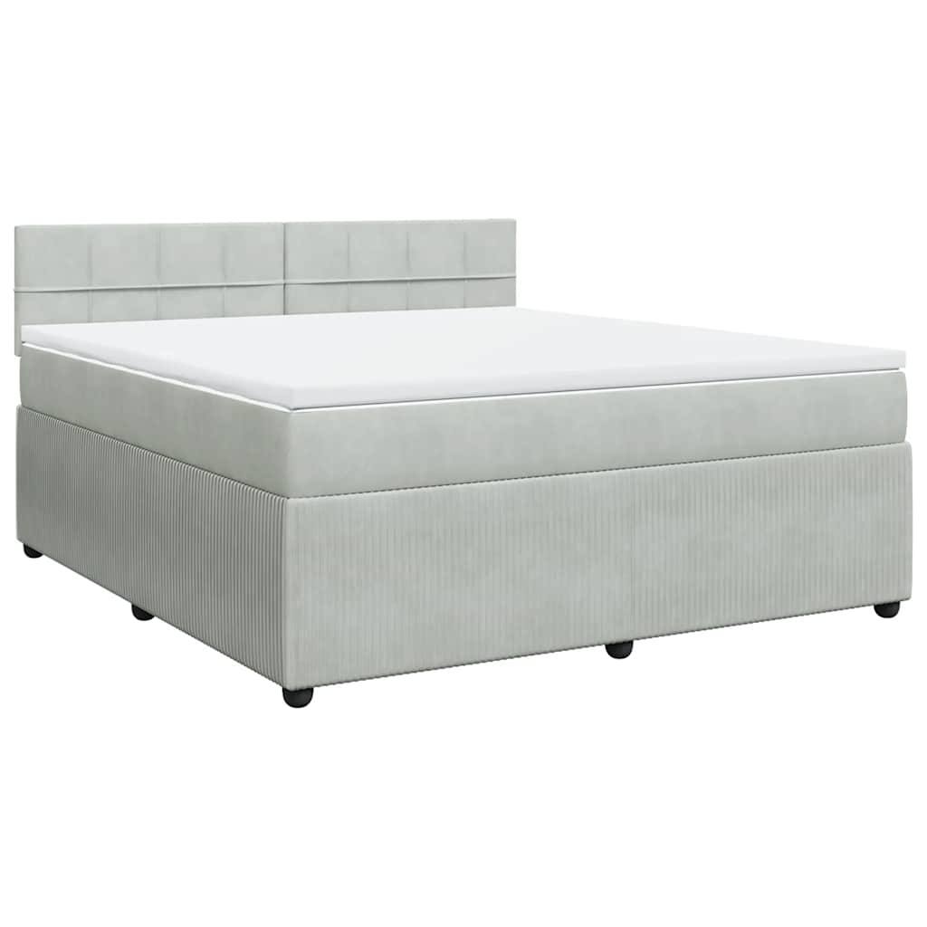 vidaXL Boxspring met matras fluweel lichtgrijs 180x200 cm grijs, foto 3