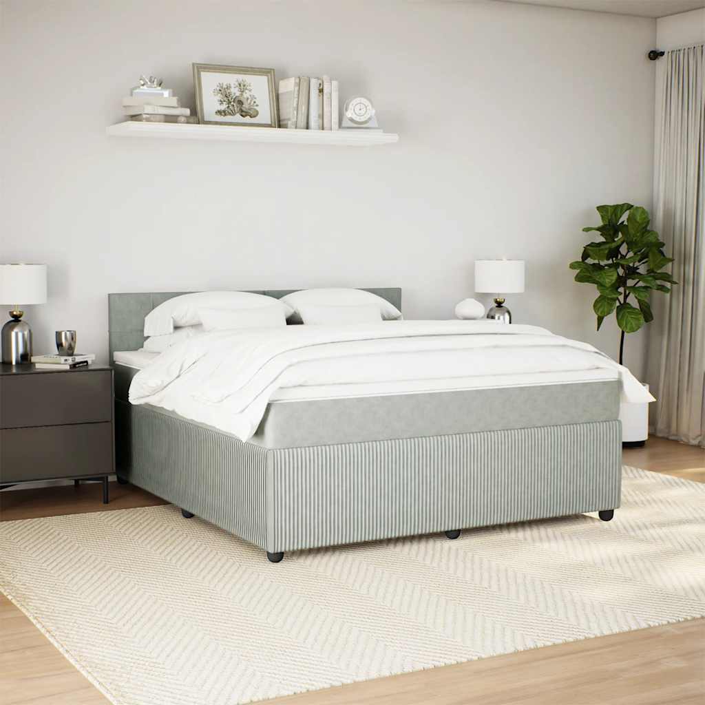 vidaXL Boxspring met matras fluweel lichtgrijs 180x200 cm grijs, foto 2