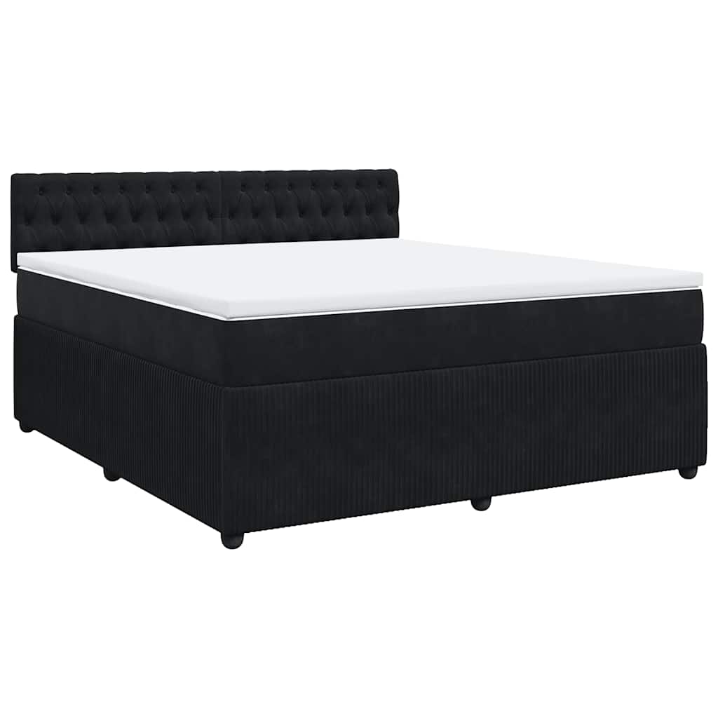 vidaXL Pat box spring cu saltea, negru, 180x200 cm, catifea