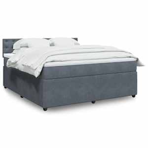 Box spring postelja z vzmetnico temno siva 180x200 cm žamet