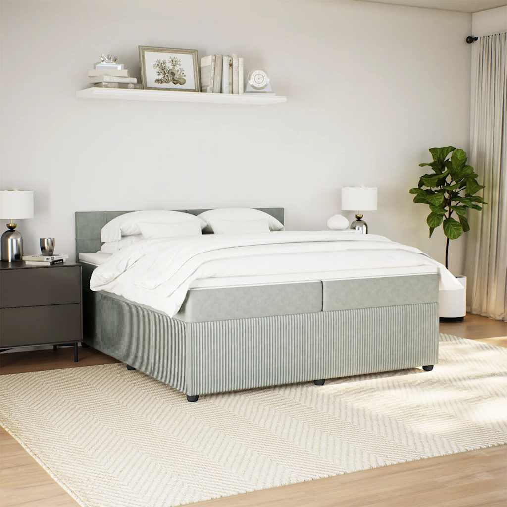 vidaXL Boxspring met matras fluweel lichtgrijs 200x200 cm afbeelding