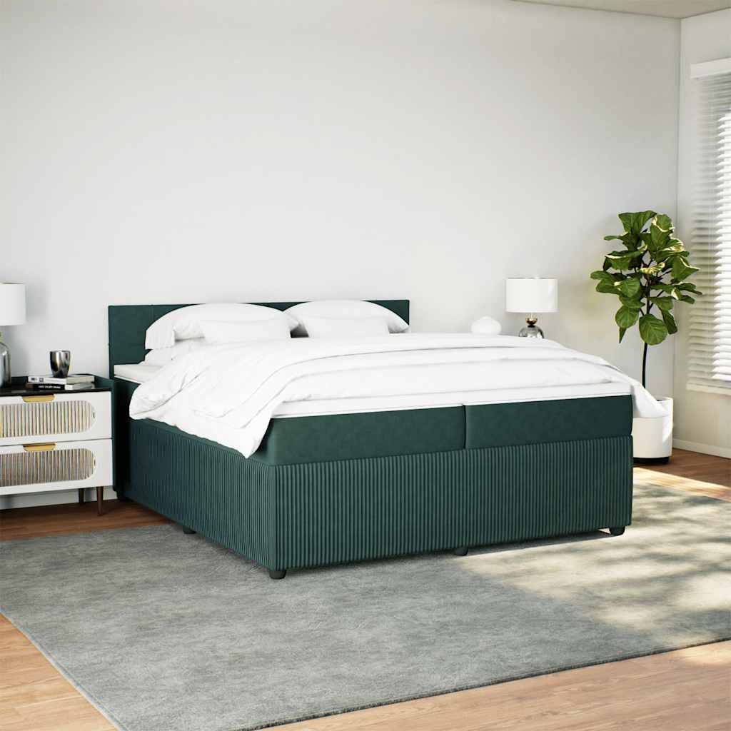 vidaXL Boxspring met matras fluweel donkergroen 200x200 cm afbeelding