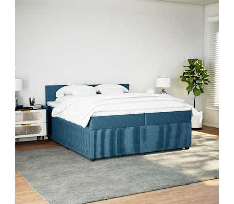 vidaXL Κρεβάτι Boxspring με Στρώμα Μπλε 200x200 εκ. Βελούδινο
