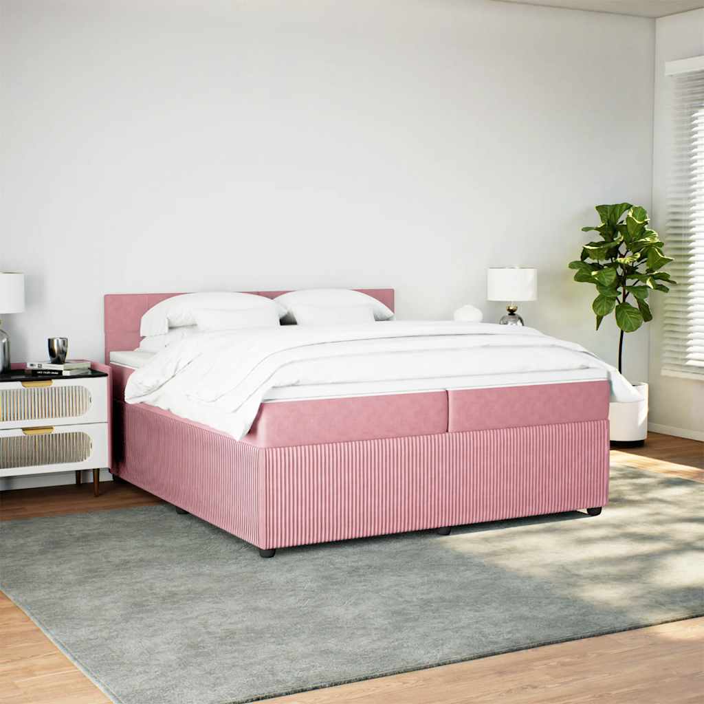 vidaXL Boxspring met matras fluweel roze 200x200 cm afbeelding