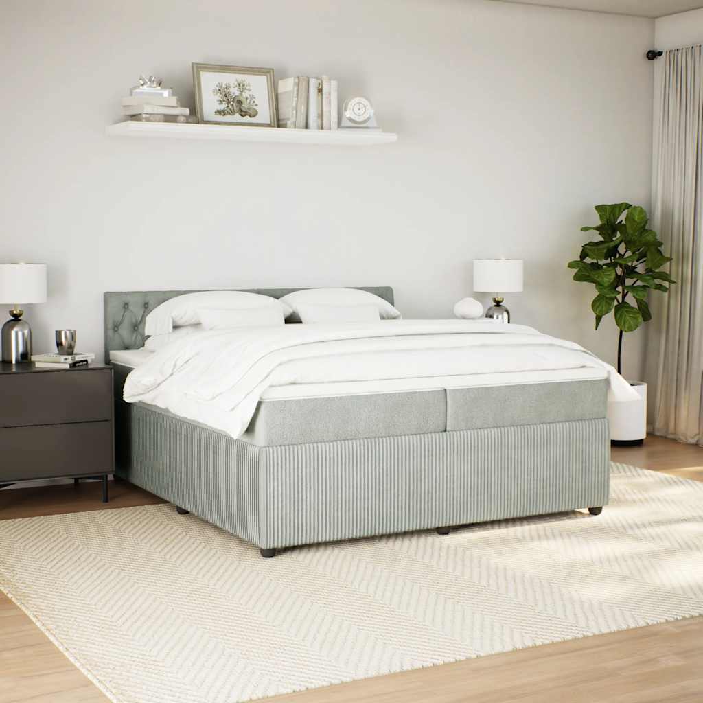 vidaXL Boxspring met matras fluweel lichtgrijs 200x200 cm grijs, foto 2