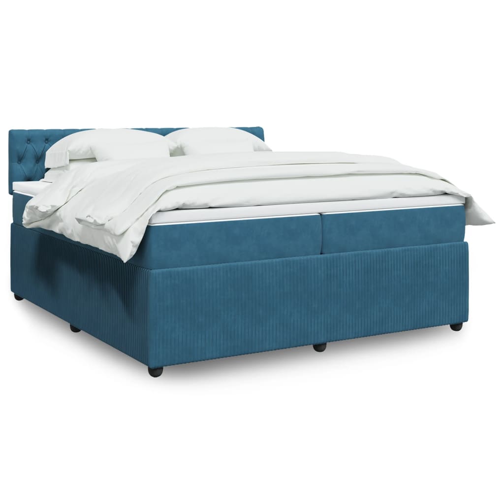 vidaXL Boxspringbett mit Matratze Blau 200x200 cm Samt