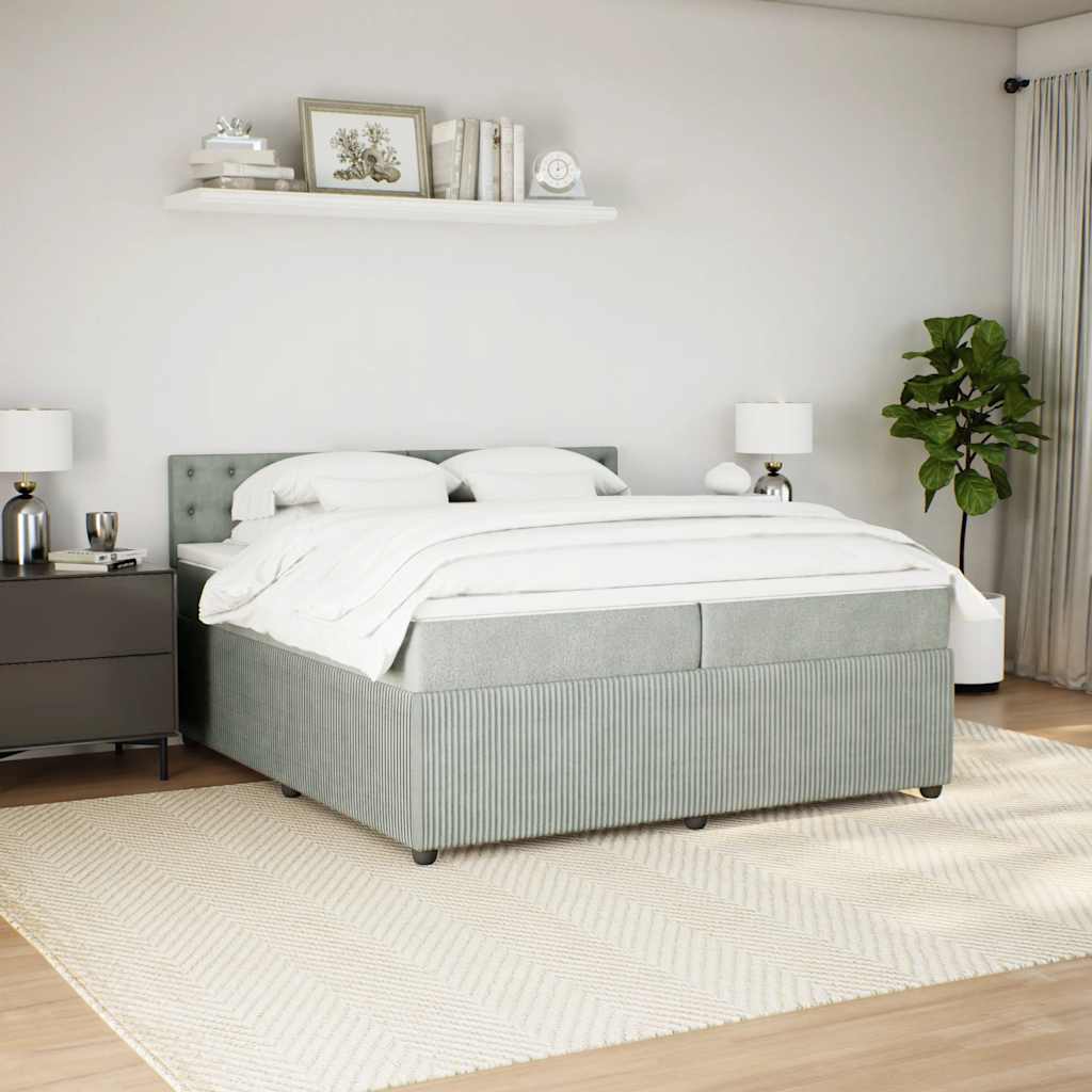 vidaXL Boxspring met matras fluweel lichtgrijs 200x200 cm grijs, foto 2