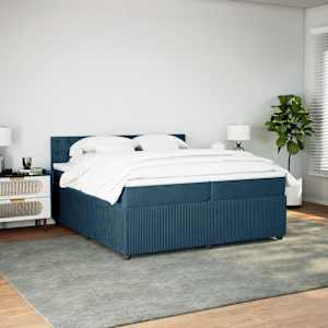 Box spring postel s matrací modrá 200 x 200 cm samet - obrázek 3