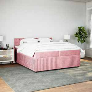 Box spring postel s matrací růžová 200x200 cm samet - obrázek 3