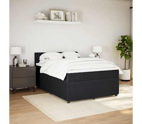 vidaXL Box Spring Bed with Mattress Black Double Fabric