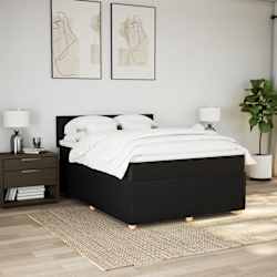 vidaXL Box Spring Bed with Mattress Black Queen Fabric