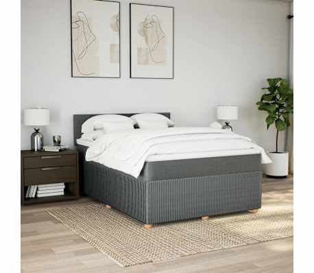 vidaXL Box Spring Bed with Mattress Dark Grey Queen Fabric