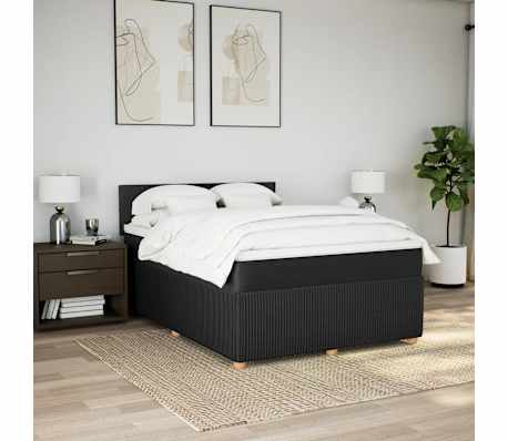 vidaXL Box Spring Bed with Mattress Black Queen Fabric