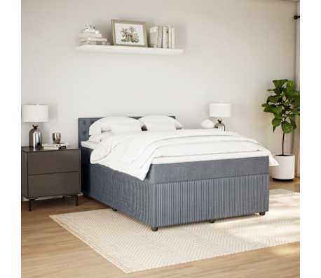 vidaXL Box Spring Bed with Mattress Dark Grey Queen Fabric