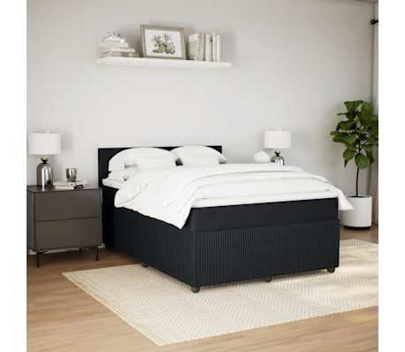 vidaXL Box Spring Bed with Mattress Black Queen Velvet